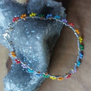 Handcrafted Crochet Bracelet, Rainbow Beads, Handcrafted by Rust Belt Raised